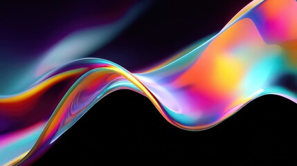 Abstract Iridescent Energy Swirls Flowing Against Dark Background in Wave Form Liquid Effect with Vibrant Multicolored Light