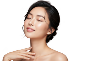 Young asian woman with clear skin isolated on transparent background