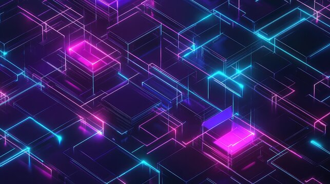 Abstract technology network creating glowing neon light lines