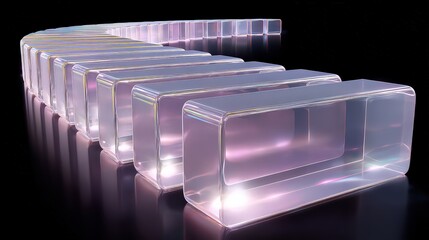 Abstract Translucent Lavender Pink Curve on Black Background with Subtle Refraction and Surface Highlights