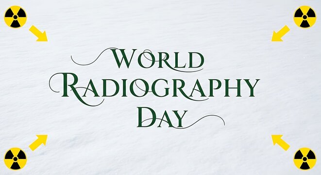 World radiography day with radiation symbol in the corners for medical imaging, healthcare, and diagnostic technology for awareness and support