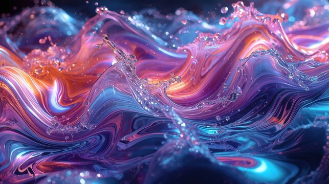 Vibrant swirling abstract liquid art with neon colors and bubbles