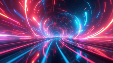 Obraz premium Abstract neon light tunnel streaks of red and blue light motion blur