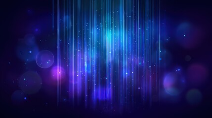 Abstract Sonic Landscape with Vertical Blue and White Lines on Dark Background with Bokeh Lights Effect