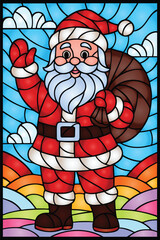 illustration of a stained glass art Santaclaus on nature background