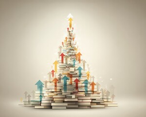 Abstract Stacked Books Forming Upward Arrows on Beige Background Representing Growth