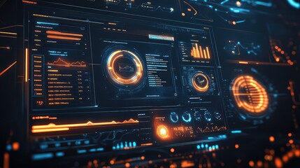 Obraz premium Analyzing futuristic dashboard displaying data statistics and analytics