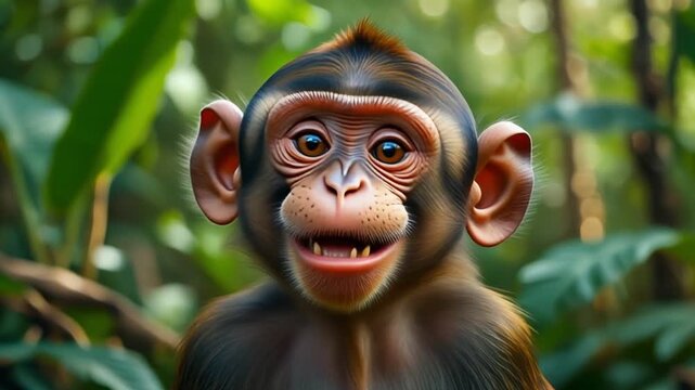 Cute monkey baby looking curious in the jungle