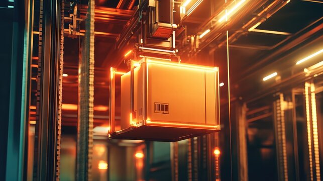 Automated system moving package in futuristic warehouse logistics network