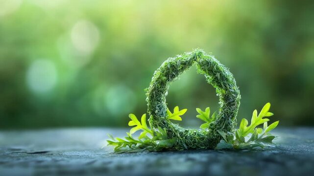 Green circular structure made of moss-like material with small leaves
