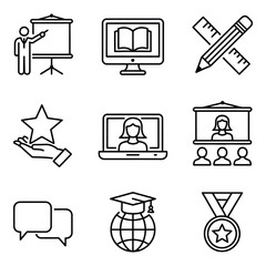 Education and learning vector icons representing learning methods and achievements