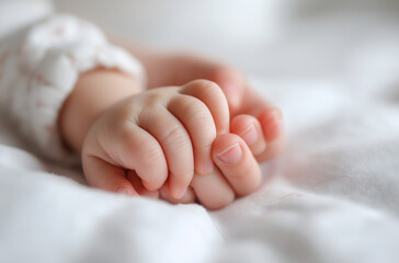 close-up of the hands and feet of an asian baby,