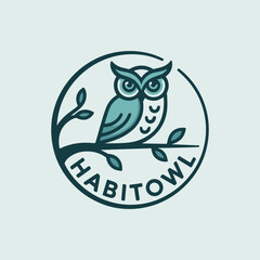 HabitOwl Logo Cute Owl Sitting on Branch in Circle Badge Design Nature Wisdom Mascot