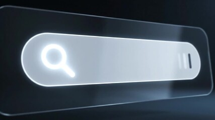 A glowing search bar graphic, light emanating, set against a dark background, 3D render