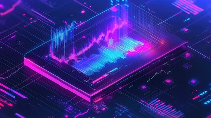 Displaying financial data analysis on a futuristic tablet