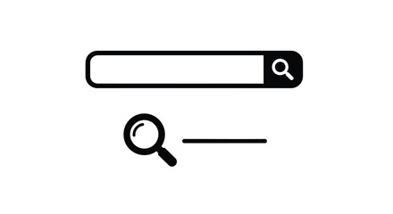 Simple black and white illustration of a search bar and magnifying glass