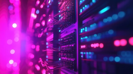 Data center server racks processing digital information