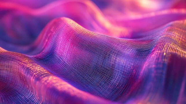 Iridescent vibrant fabric creating rippling liquid wave texture