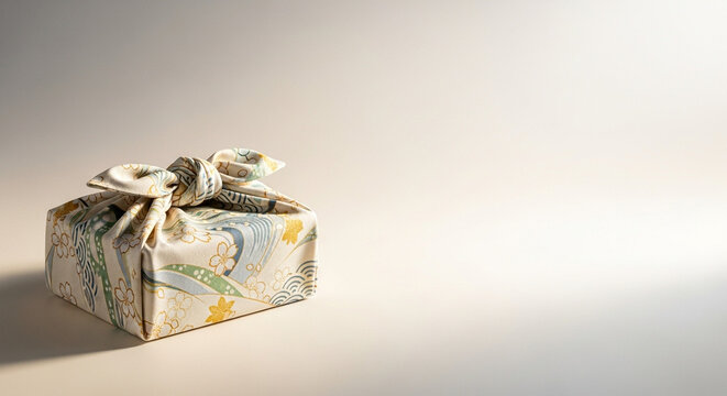 和風素材、日本、お中元、お歳暮、シンプル、テキストスペース、風呂敷に包んだ贈り物