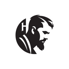 Black and White Handsome Man Illustration in Clean Vector Line Art Style on Minimal Background