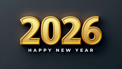 Luxury golden numbers 2026 with Happy New Year text on dark background elegant metallic design for celebration. Generative AI