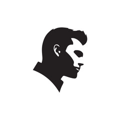 Black and White Handsome Man Illustration in Clean Vector Line Art Style on Minimal Background