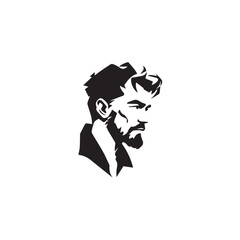 Black and White Handsome Man Illustration in Clean Vector Line Art Style on Minimal Background