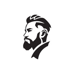 Black and White Handsome Man Illustration in Clean Vector Line Art Style on Minimal Background