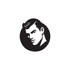 Black and White Handsome Man Illustration in Clean Vector Line Art Style on Minimal Background