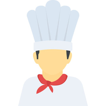 Chef wearing a tall white toque blanche and red ascot with a white uniform against a transparent background representing culinary arts and professional cooking