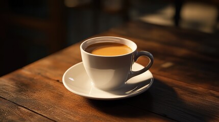 Hot coffee cup on wooden table enjoying morning drink