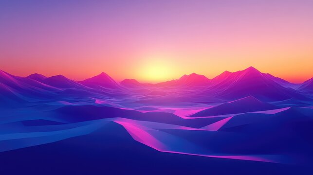 Abstract vaporwave mountain landscape with neon sunset
