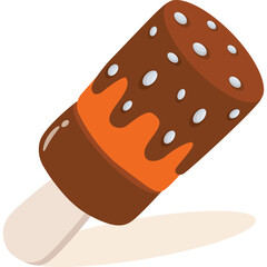 Chocolate Ice Cream Bar With Orange Drizzle And White Sprinkles On A Wooden Stick Isolated On White Background Sweet Frozen Dessert Treat