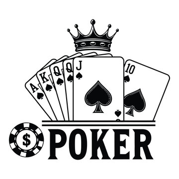 Royal flush with spades poker cards and crown illustration isolated