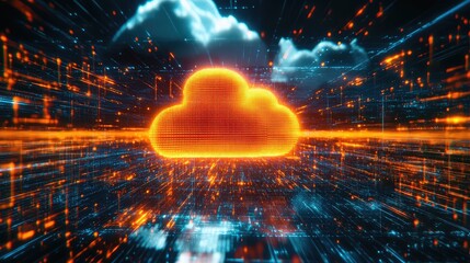 Cloud platform processing big data digitally in abstract network