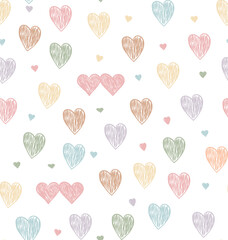 Hand drawn colorful heart vector seamless pattern illustration. Baby tee shirt, Sweet shirt design. Newborn baby item set print