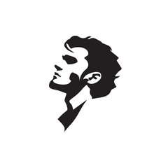 Black and White Handsome Man Illustration in Clean Vector Line Art Style on Minimal Background