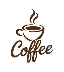 Obraz premium Coffee cup steam word logo design