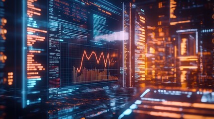 Financial data analytics processing with futuristic technology dashboard
