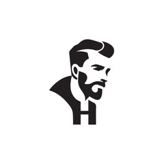 Black and White Handsome Man Illustration in Clean Vector Line Art Style on Minimal Background