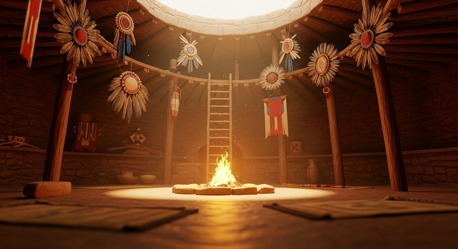 Hopi Winter Ceremonies Sacred kiva glow, feathers and firelight