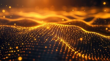 Data mesh abstract glowing particles network connecting information waves