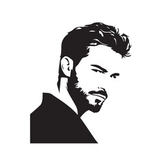 Black and White Handsome Man Illustration in Clean Vector Line Art Style on Minimal Background
