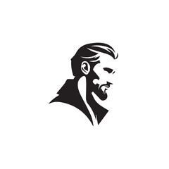 Black and White Handsome Man Illustration in Clean Vector Line Art Style on Minimal Background