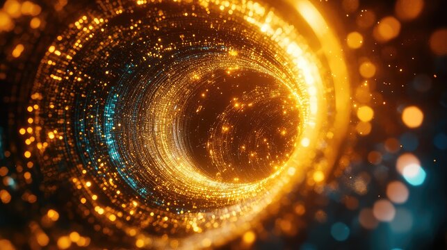 Digital data stream tunnel illuminating cyberspace particles - Powered by Adobe