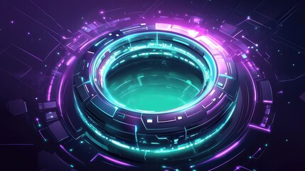 Futuristic technology data portal glowing with neon lights