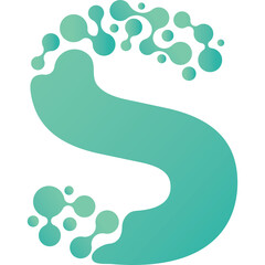 Abstract Teal Green Letter S Logo with Bubbles and Particles on Transparent Background Clean Modern Design Digital Art