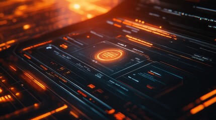 Analyzing digital data stream on futuristic interface display