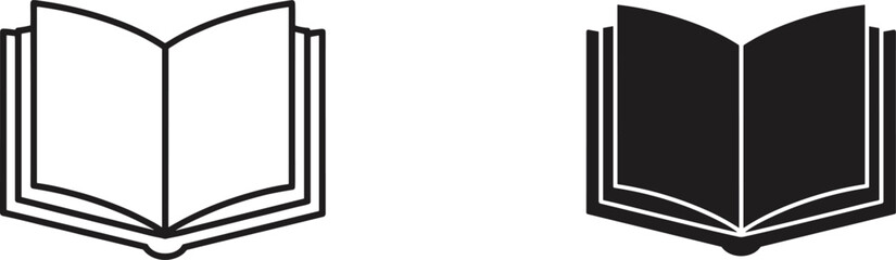 Open book silhouette vector illustration, educational reading symbol, black and white graphic design, learning icon for library, study materials, knowledge concept artwork