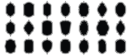 Vintage frame label and badges shape symbol. Black vintage and label frames set. Greeting or retro labels, royal wedding insignia, sale sticker or invitation card. Vector illustration.